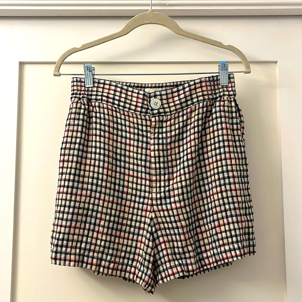 LOU & GREY Rainbow Plaid Linen Shorts - Worn Once